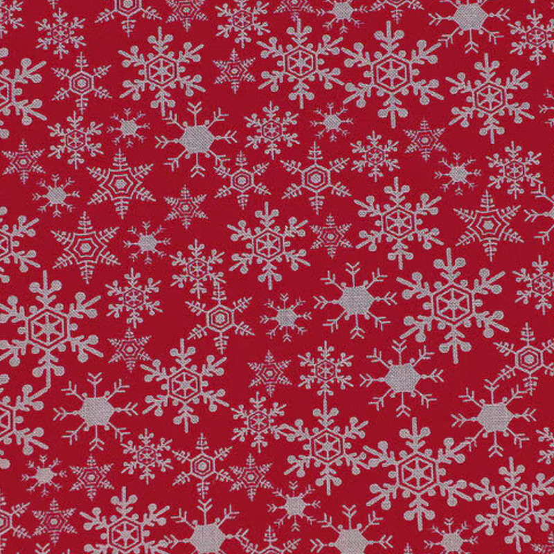 SnowFlakes On Red Christmas Cotton Fabric