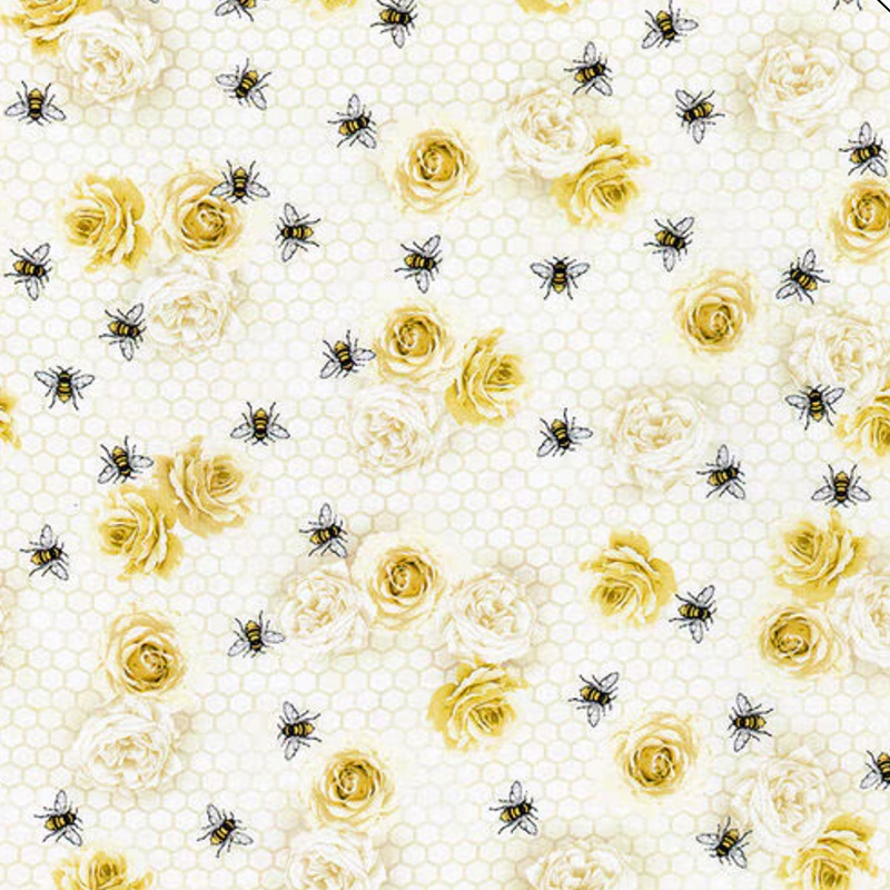 Yellow Roses on Honeycomb Premium Cotton Fabric