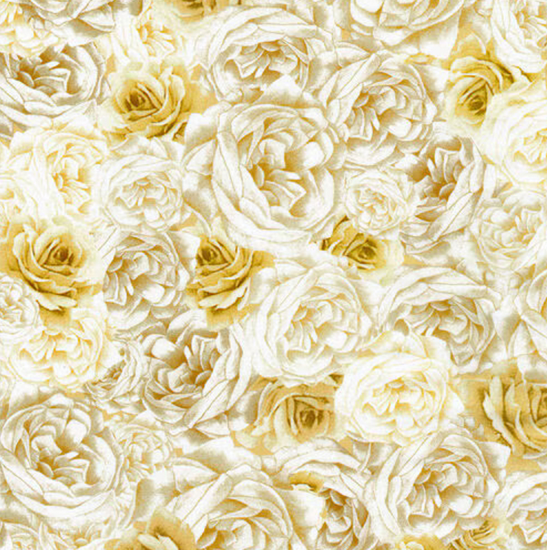 Yellow Sunny Bee Packed Roses Premium Cotton Fabric